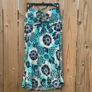 Take 50% OFF- Islander Floral Halter Swim Dress  in Blue and White